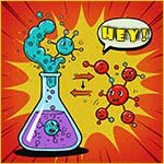 Chemical reaction in a flask comic style image